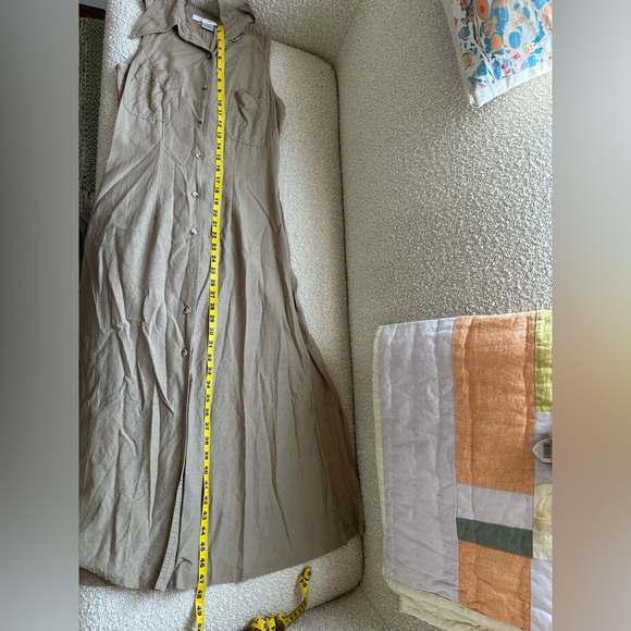 Vintage The Limited Raw Silk Long Slit Button Up Dress Tan Khaiki XS - Picture 11 of 12